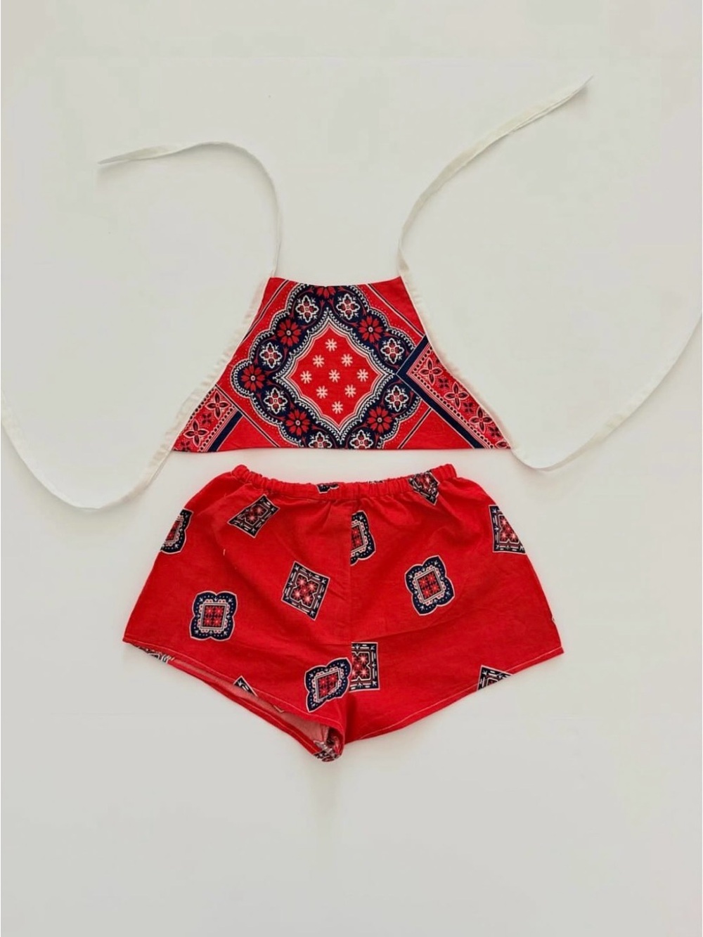 Red Bandana Print Crop Top & Shorts Set